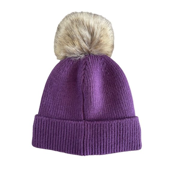 Kids Smiling Lined Fur Pom CC Beanie Warm Lining Purple Lavender NWT - Picture 8 of 8